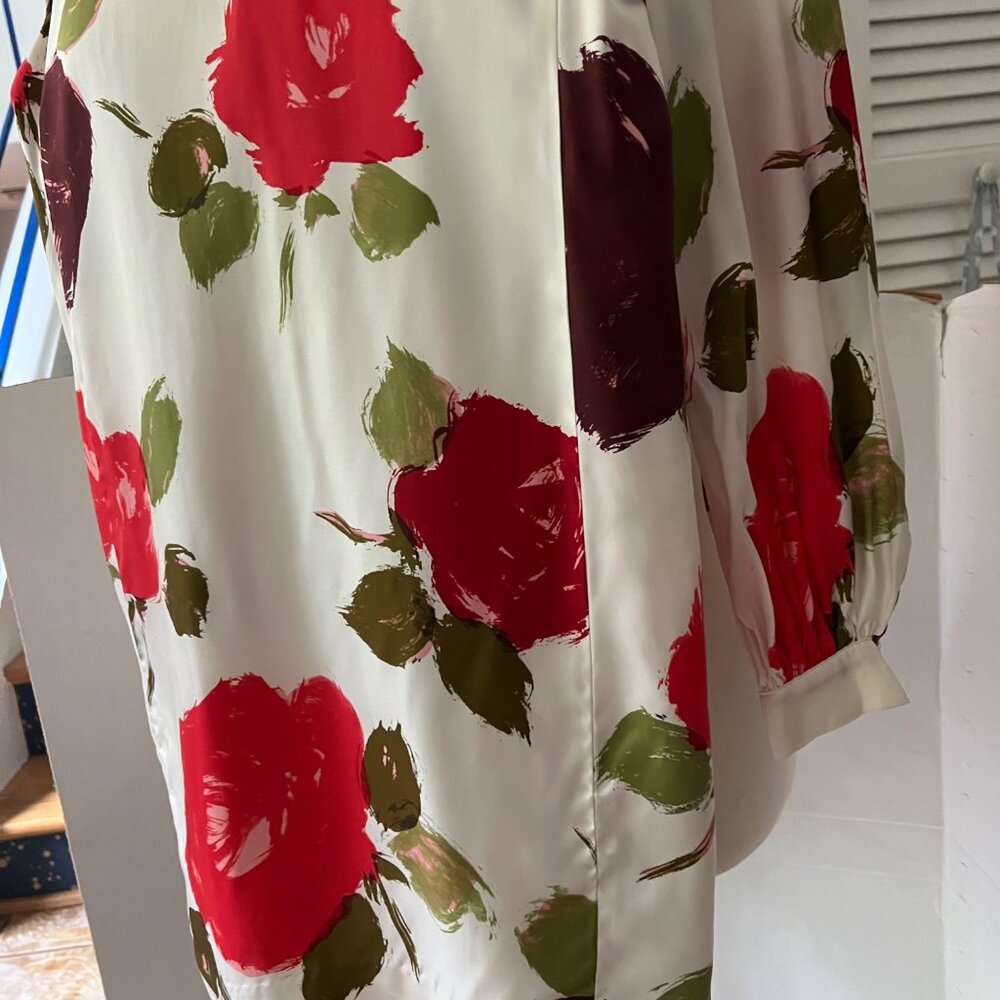 Kate Spade New York Size XXS Red Green Just Rosy Silk Blend Floral Shift Dress - Picture 5 of 16